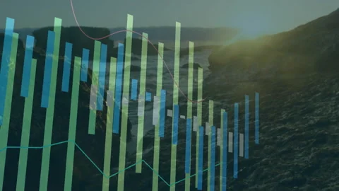Translucent bars fading in and forming chart while pink curve tracing dynamic 動画素材 314709306