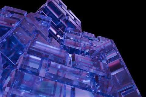 Translucent blue and purple rectangular blocks form a complex, upward-angle.. 스톡 일러스트
