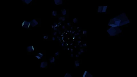 Translucent blue digital block tunnel with glowing central light source and.. Видео 345982178