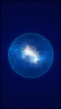Translucent blue energy sphere with an electric core glow on a deep dark ba.. Stock Illustration