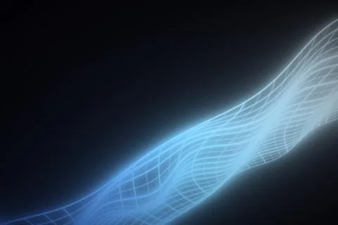 A translucent blue grid forms a flowing wave that crosses diagonally throug.. Stock Illustration