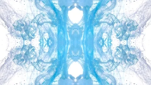 Translucent blue ink forms a mirrored cathedral-like pattern Stock Footage 338105153