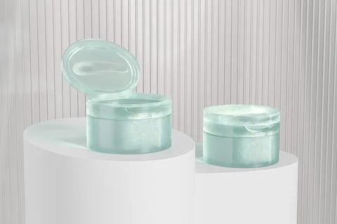 Translucent blue jar with flip top lid mockup, facial cream jar Stock Illustration