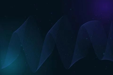 A translucent blue mesh waveform sweeps through a deep indigo space, combin.. Stock-Illustration