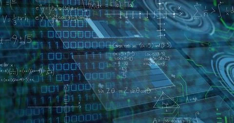 Translucent blue panel floating in virtual 3D data grid, with binary digits and Stockfoto's