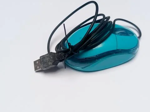 Translucent Blue Vintage Wired USB Optical Mouse Isolated Stock Photos
