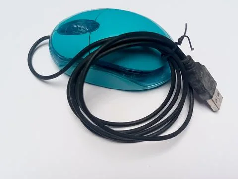 Translucent Blue Vintage Wired USB Optical Mouse Isolated Stock Photos