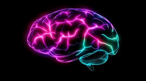 Translucent Brain with Glowing Neural Pathways Stock Illustration