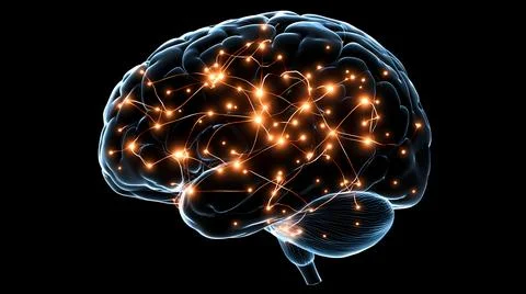 Translucent Brain with Glowing Neural Pathways Stock Illustration