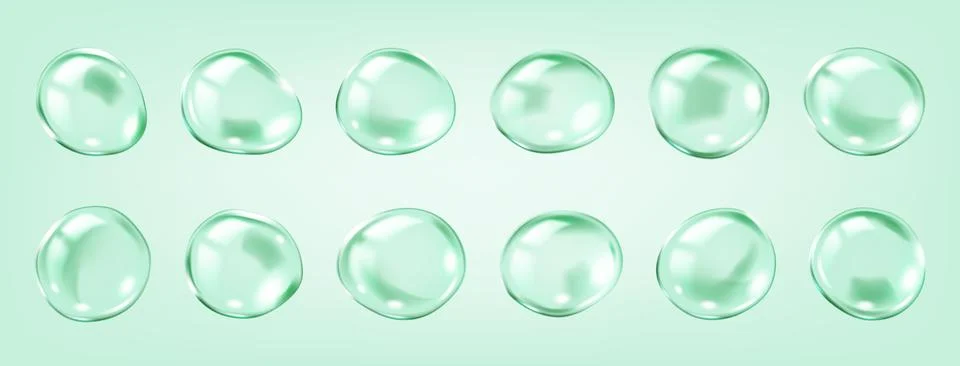 Translucent bubbles encapsulating collagen molecules icons Stock Illustration