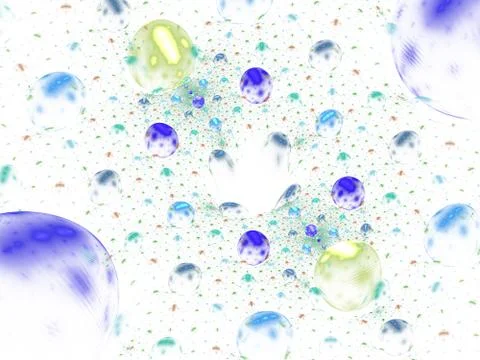 Translucent, bubbles texture with glow. Bright, multicolored bunches of 3d or Illustrazione stock