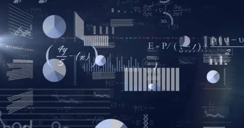 Translucent charts floating over dark blue interface, overlapping bar graphs and Stock Footage 307453833