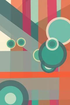 Translucent circles and intersecting blocks form a lively geometric composi.. Stock Illustration