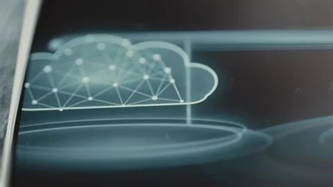 Translucent cloud filled with luminous connected nodes floats 動画素材 343374710