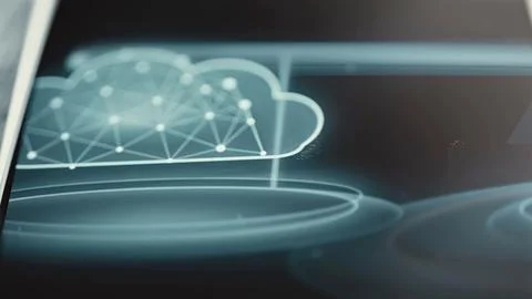 Translucent cloud filled with luminous connected nodes floats 库存照片