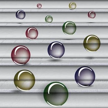 Translucent colored balls falling down the stairs Stock Illustration