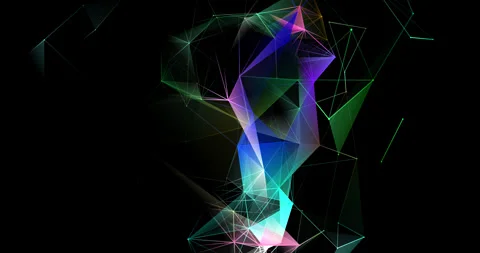 Translucent colorful geometric facets rotate with shifting velocity close to Video stock 345521701