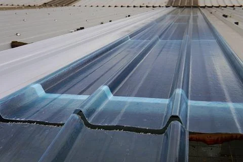 Translucent corrugated roofing panel 스톡 사진