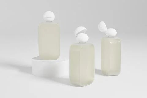 Translucent cosmetic plastic bottle with ball shape flip cap mockup Stock Illustration