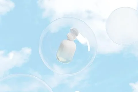 Translucent cosmetic plastic bottle with ball shape flip cap mockup Stock Illustration