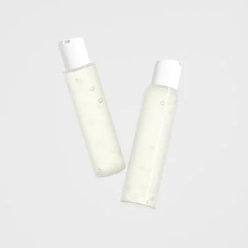 Translucent cosmetic plastic bottle with disk top flip cap mockup Stock Illustration