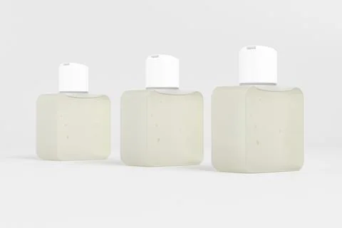 Translucent cosmetic plastic bottle with disk top flip cap mockup Stock Illustration