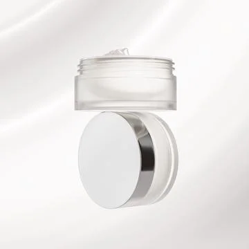 Translucent cream jar with metallic lid packaging mockup Stock Illustration