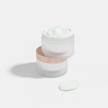 Translucent cream jar with wooden lid mockup, round skincare packaging Stock Illustration