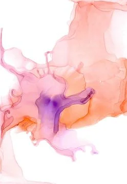 Translucent crimson splash with violet bubbles in fluffy peach cloud Stock Illustration