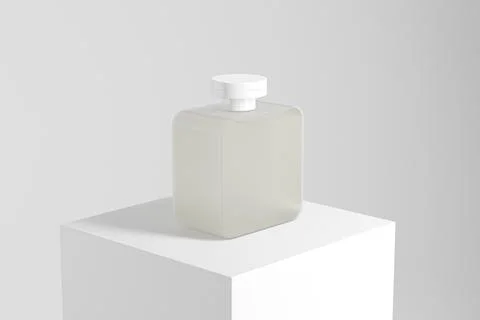 Translucent cubic shape bottle mockup, flipcap square water bottles packaging イラスト素材