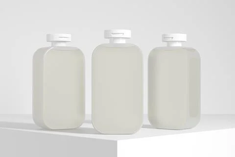 Translucent cubic shape bottle mockup, flipcap square water bottles packaging イラスト素材