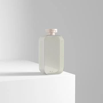 Translucent cubic shape bottle mockup, wooden flipcap and square water bottle Stock Illustration