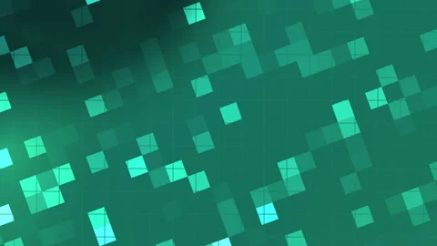 Translucent cyan squares scattered on dark green background Stockbeeldmateriaal 336326199