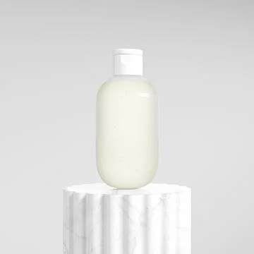 Translucent cylindrical cosmetic bottle with white flip cap mockup Stock Illustration