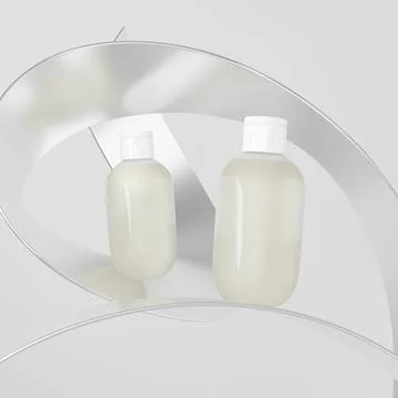 Translucent cylindrical cosmetic bottle with white flip cap mockup Stock Illustration