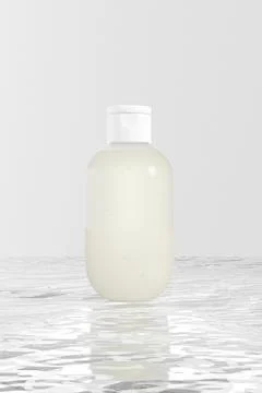 Translucent cylindrical cosmetic bottle with white flip cap mockup Stock Illustration