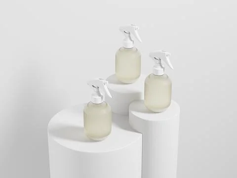 Translucent cylindrical trigger spray bottle mockup Illustrazione stock