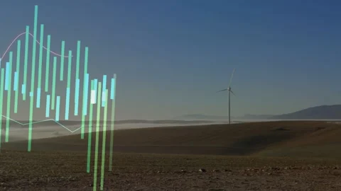 Translucent data bars growing from left on feed start, overlaying hills and Stock Footage 332641911