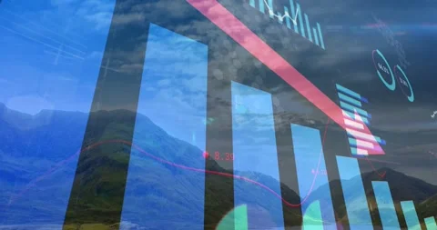 Translucent data overlay animating on frame start, falling bars and down arrow, Stock Footage 328233155