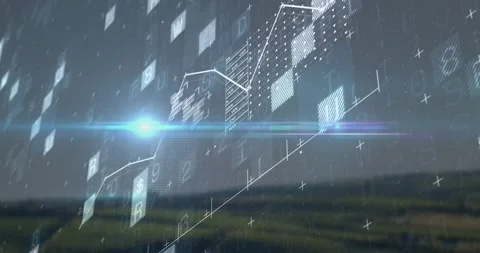 Translucent data overlay fading in and drawing polyline, pulsing tiles Stock Footage 329471297
