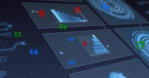 Translucent data panels animating after L-shaped axis drawing, stacked bars Stock Illustration