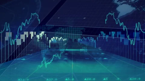 Translucent data points initiating bars emerging as lines tracing market trends Stock Footage 310438031