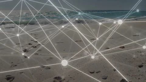 Translucent digital mesh activating from bright node, expanding and scanning Stock Footage 333670721