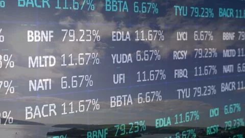 Translucent digital ticker grid showing scrolling alphanumeric codes and Stock Footage 332469014