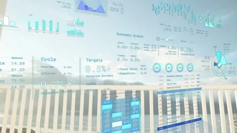Translucent finance HUD receiving data, shifting opacity and highlighting grid Stock Footage 333463227