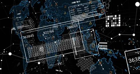 Translucent frames materializing on map, sliding and updating numbers while Stock Footage 310637886