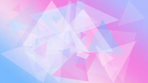 Translucent geometric triangles drift over a pastel blue and pink gradient,.. Ilustração Stock