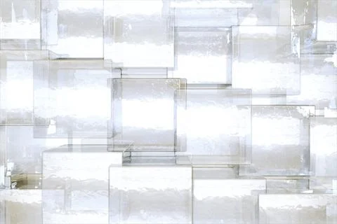 Translucent glass cubes are overlapping in bright flat design installation 스톡 사진