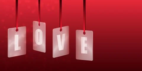 Translucent glass or plastic cards with letters Love. Stock Illustration