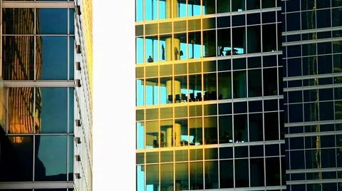 Translucent glass windows in a skyscraper office space. Video stock 53908682